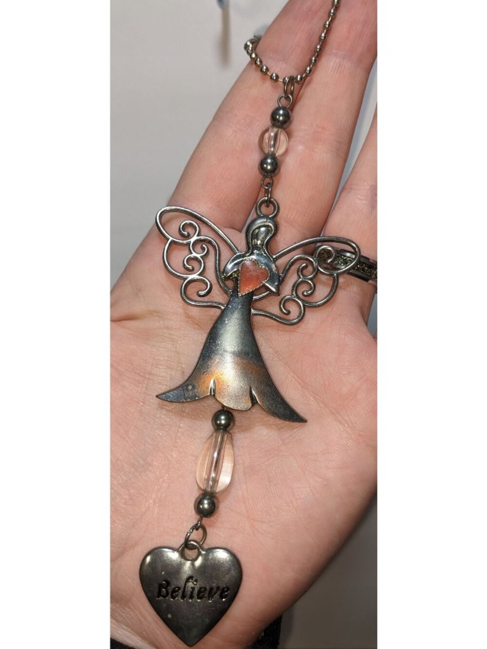 Angel Car Charm With Heart Accent & "Believe" Pendant